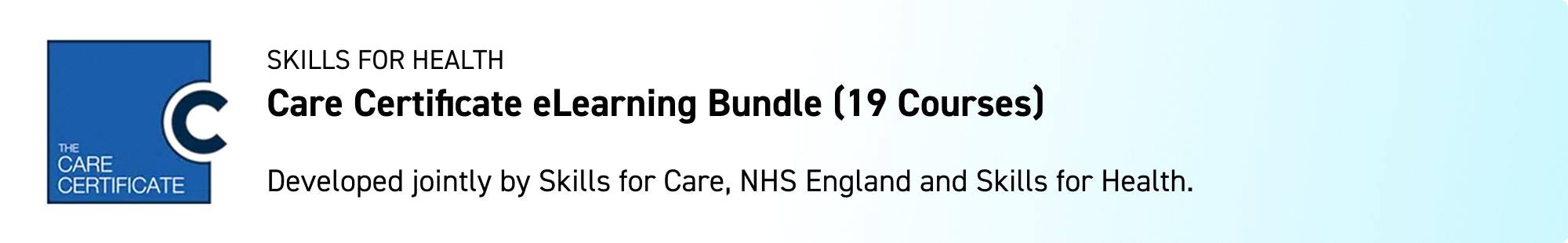 care certificate elearning bundle (19 courses) banner
developed jointly by skills for care, nhs england and skills for health